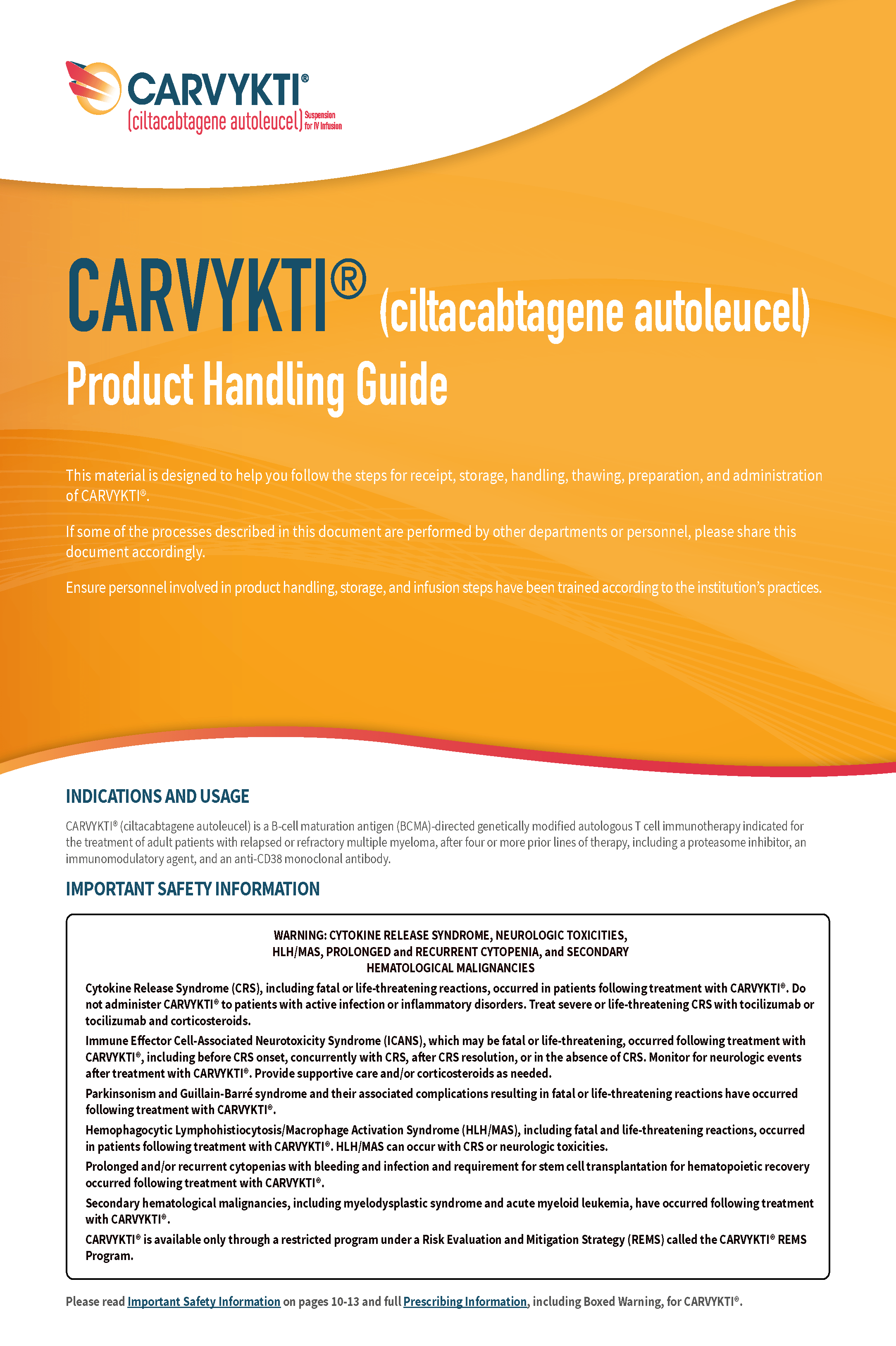 CARVYKTI® (ciltacabtagene autoleucel) product handling guide
